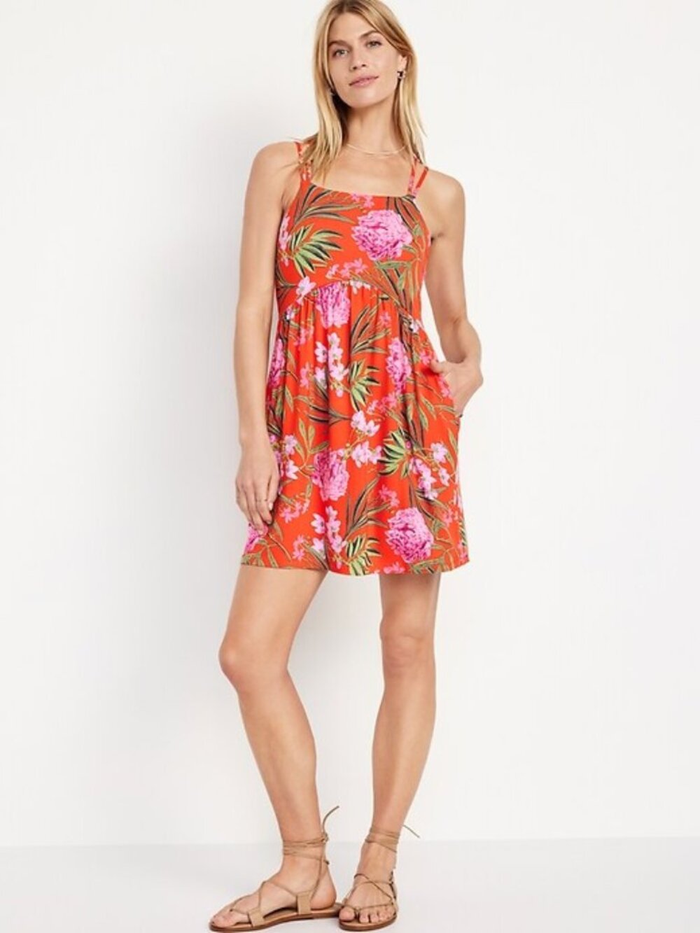Old Navy Orange Floral Fit & Flare Mini Dress NWT XL